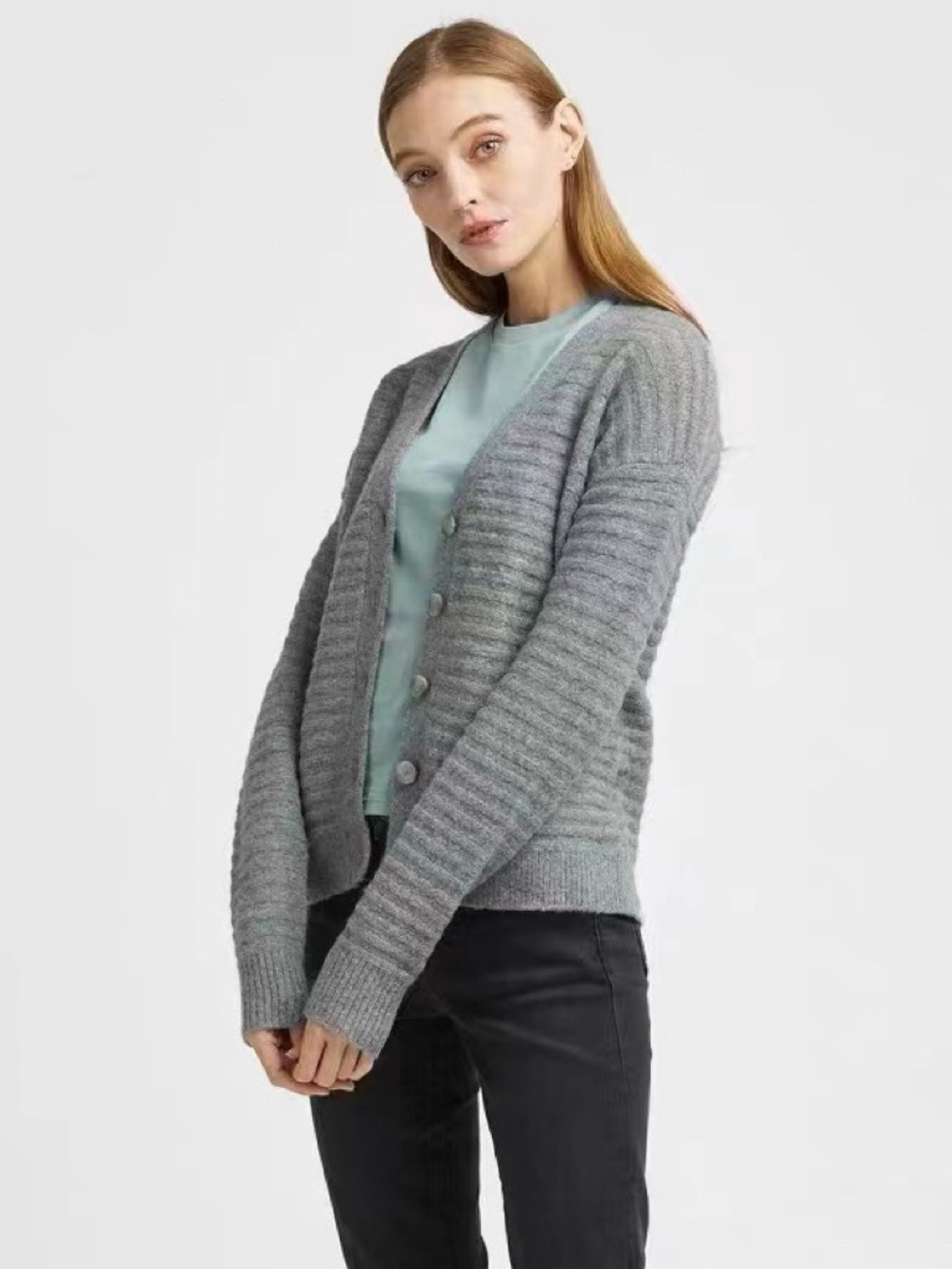NWT $435 Theory V-Neck Button Cardigan Gray Size S